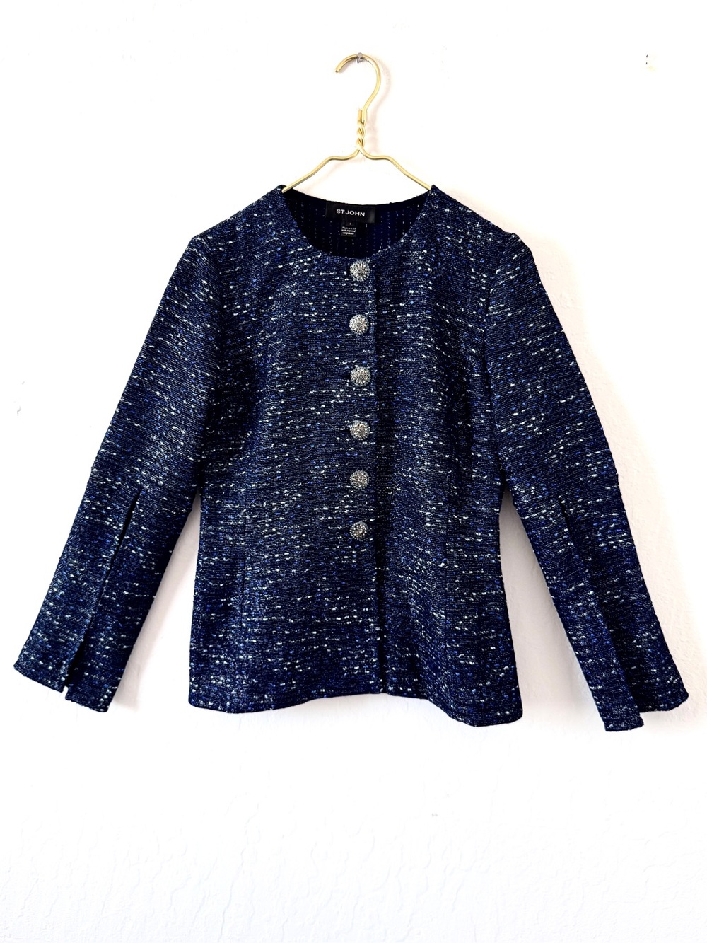 St. John Navy Tweed Round-Neck Button Blazer Jacket size 4